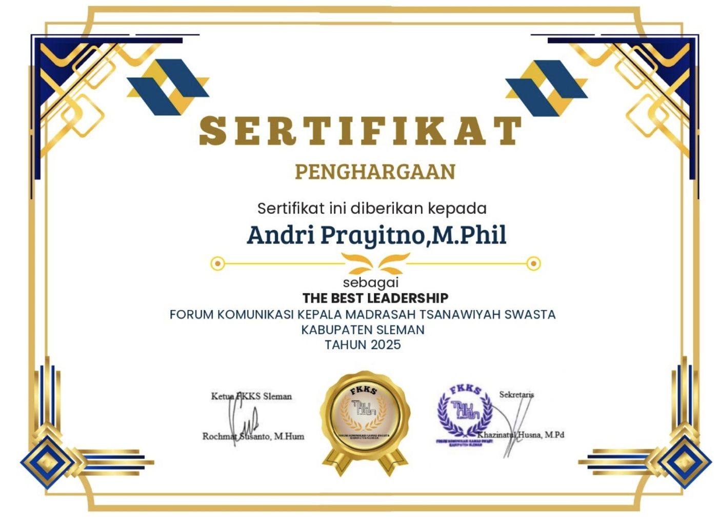 Sertifikat The Best Leadership FKKMTS Sleman 2025