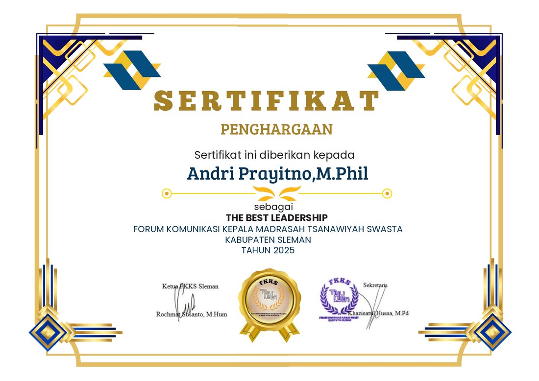 Sertifikat penghargaan Andri